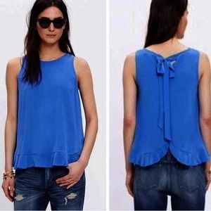 Madewell Silk Bow Back Tank Royal Blue 100% Silk Size L (Large) Sleeveless.